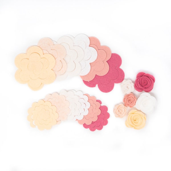 24 Wool Blend Felt 3D Roses Die Cut Applique Flowers - Rosey Cheeks