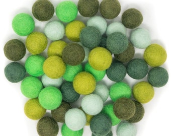 50 Piece Felt Ball Collection / 2.5cm - 1" / 100% Wool - 5 Color Collection / Meadow Colors