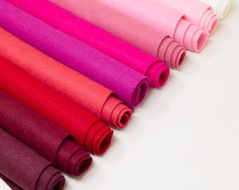 10pc Roses Are Red Collection Merino Wool blend Felt - 9"X12" Sheets