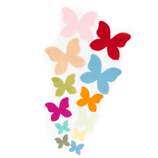 24 Pieces Butterfly Appliques / Wool Blend Felt / 3 Sizes / 6 Color Schemes