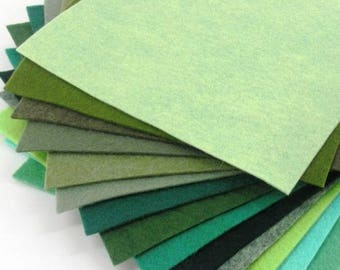 15 - 9"X12" Greens Colors Collection Merino Wool blend Felt