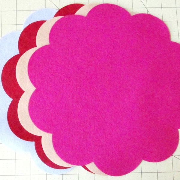 11-1/2" Scalloped Circles - UPICK Color - Penny Rug - Wool Blend Felt - 2 pieces