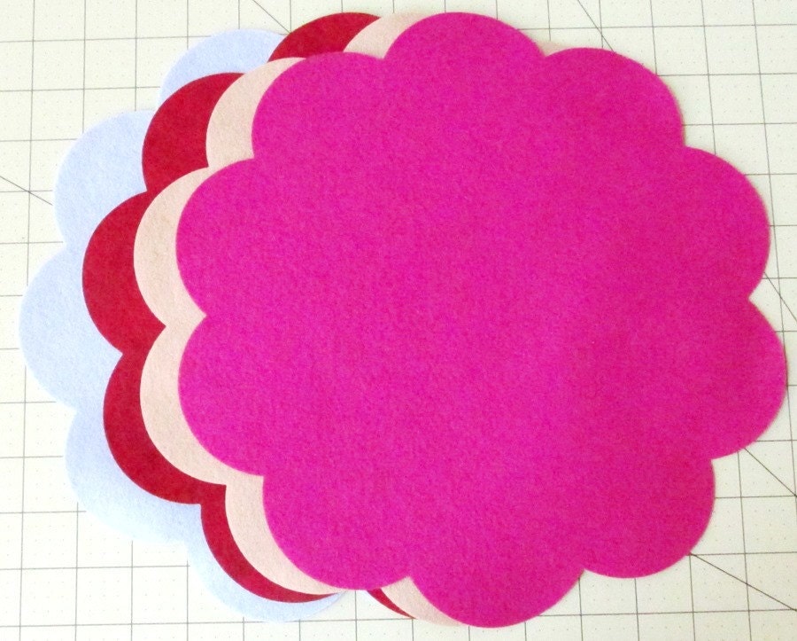 11-1/2" Scalloped Circles - UPICK Color - Penny Rug - Wool Blend Felt - 2 pieces