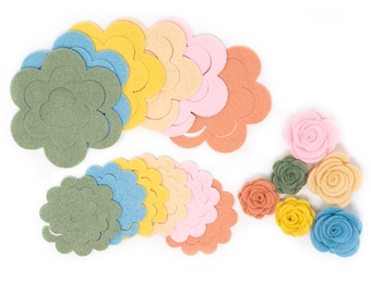 24 Wool Blend Felt 3D Roses Die Cut Applique Flowers - Boho