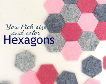 Felt Hexagons // Die cut Merino Wool blend felt // You pick size and Color