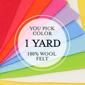 1 Yard 100% Merino Wool Felt - Cut to order - You Choose Color -2mm Thick