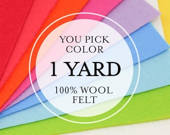 1 Yard 100% Merino Wool Felt - Cut to order - You Choose Color -2mm Thick