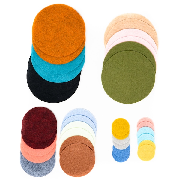 48 Die Cut Wool Blend Felt Circles - Multi Sizes 1", 1.5", 2", 3" You Pick color scheme