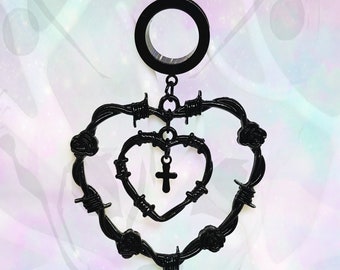 Zwarte roos hart prikkeldraad Wicca Goth hanger bungelen oordopje tunnel