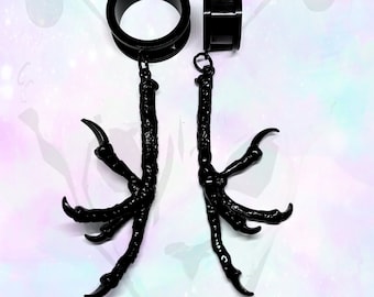 Wicked Ear Plug Black Crow Talon Goth Hanger Dangle Earring Tunnel Heks