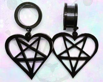Zwart hart pentagram hangoordopjes: Wicca Goth-tunnels