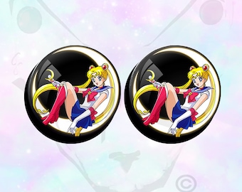 Big Size Pair  Glitter Sailor Moon  Super Cute Ear Plugs Gauges up to 50mm (2")