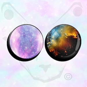 Big Size Pair  Glitter Pastel Galaxy  Super Cute Ear Plugs Gauges up to 50mm (2")