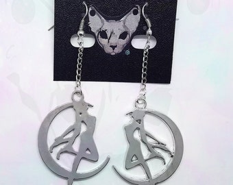 Pair of Steel Sailor Moon Pendant Dangle Earrings