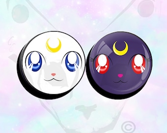 Groot paar Sailor Moon Cats Luna en Artemis superschattige oordopjes tot 50 mm (2")
