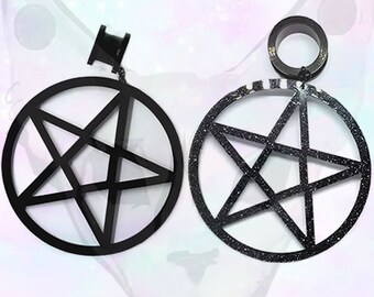 Paar zwarte Pentagram Wicca Goth hanger bungel oordopjes tunnel