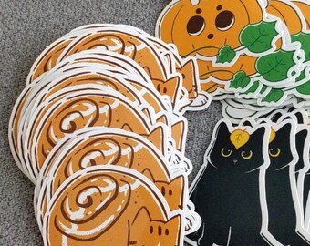 Autumn Cat Sticker Bundle | 3 Glossy vinyl waterproof stickers ~2.5"