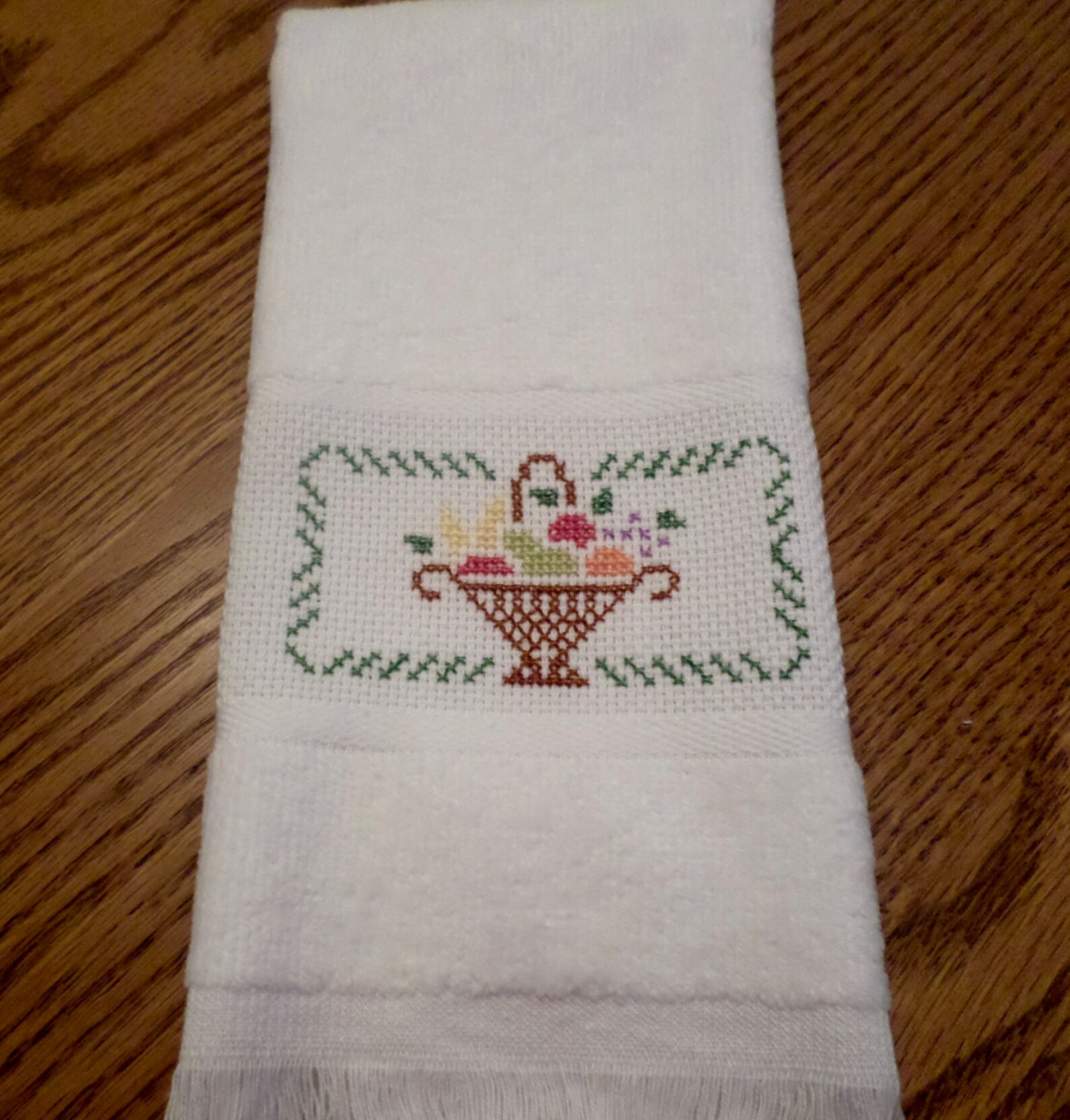Cross Stitch Fingertip/Guest Towel with Basket of Fruit Etsy