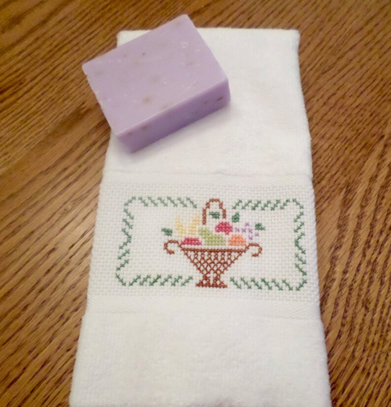 Cross Stitch Fingertip/Guest Towel with Basket of Fruit Etsy