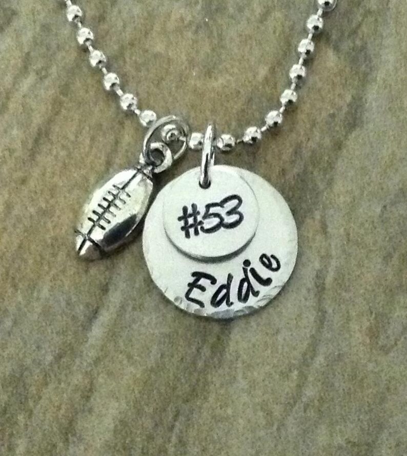 Hand Stamped Personalized Football Necklace With Football Etsy