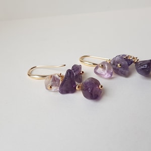 Amethyst earrings Rough stone earrings Crystal earrings Gold earrings Purple stone Minimalist earrings Dangling earrings Gift for her