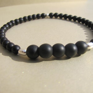 Natural Shungite bracelet Natural stone elastic bracelet Natural black stone Shungite with sterling silver oval beads Shungite 3mm and 5mm