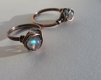 Labradorite ring Copper ring Wire wrapped ring Copper Gemstone ring Natural stone ring Flashy stone Handmade ring Copper ring for woman
