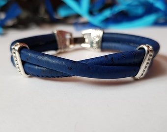 Cork bracelet, Blue natural cork bracelet, Unisex bracelet, Vegan bracelet, Gift Idea