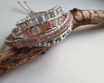 Beaded Gemstone bracelet Leather Wrap bracelet Mixed Bead bracelet Cuff bracelet Boho wrap bracelet Gemstone bracelet 4x wrap bracelet