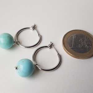 Genuine Turquoise Earrings Brass platinum plated earrings Dainty hoops Stone earrings Dangle hoop earrings Minimalist earrings image 3