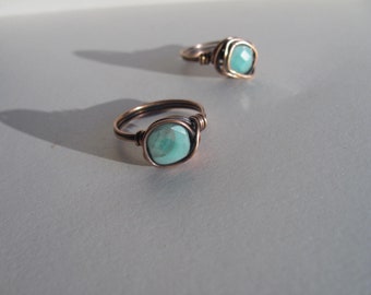 Copper ring with stone Natural stone ring Wire wrap ring Natural stone Chrysoprase ring Square Chrysoprase stone Gift for her