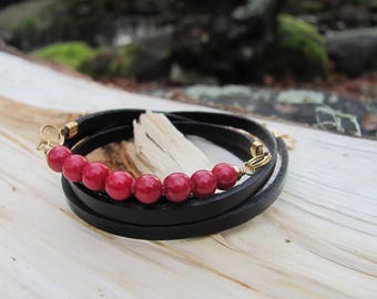 Natural leather and natural Jade bracelet