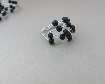 Silver ring Multistone ring Sterling Silver wire ring Shungite beads Movable bead ring Handmade ring