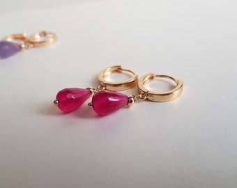 Gold hoops Stone earrings pendant earrings Teardrop earrings Jade stone earrings Natural stones Minimalist jewelry Earrings for gift