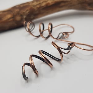 Copper earrings Wire earrings Shine copper earrings Wire spiral earrings Long dangle earrings Handmade copper jewelry