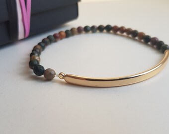 Gemstone bracelet Picasso Jasper beads Multicolor bracelet Beaded bracelet Adjustable bracelet Faceted Picasso beads 4mm Bracelet for woman