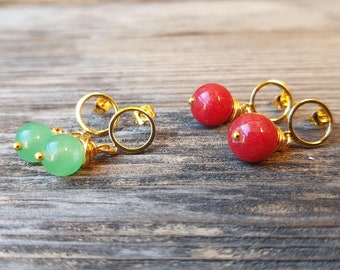 Jade earrings Earrings set gold Stone drop earrings 24K gold earrings Dangling earrings women Minimalist earrings for everyday