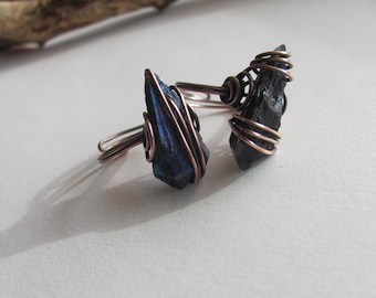 Copper ring Blue Aura Quartz ring Raw stone ring Adjustable ring Boho style Unique stone Natural stone ring Big stone ring Copper jewelry