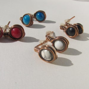Copper earrings, Stud earrings, Post earrings, Gemstone earrings, Little stud earrings with natural stones, Small earrings
