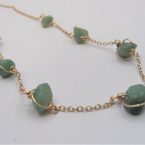 gemstone beaded necklace gold Aventurine necklace Gold Choker Beaded chain necklace Wire wrapped bead chain Dainty necklace