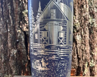 Laser etched Farm Scene 20oz tumbler