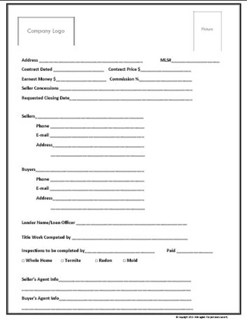 Real Estate Transaction Closing Form Black Real Estate Etsy
