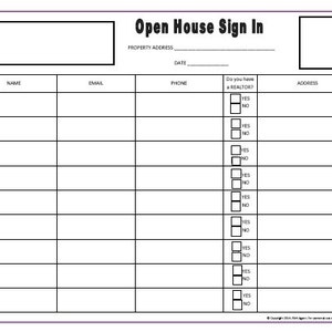 open house sign in sheet best seller real estate forms etsy