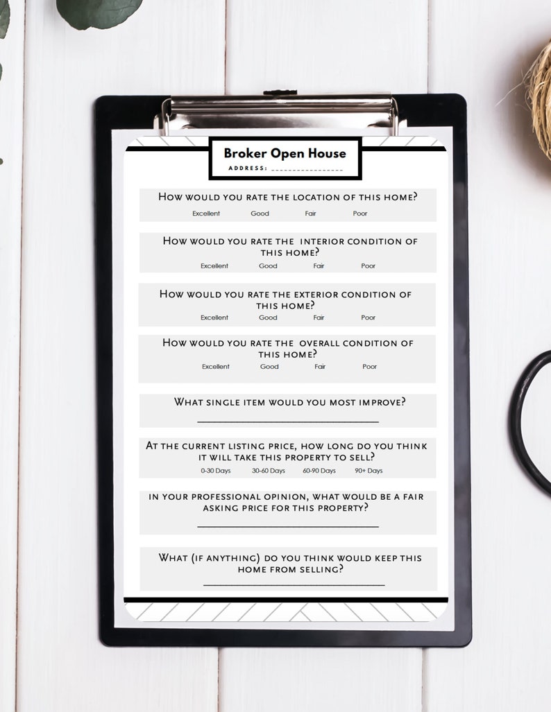 Broker Open House Feedback Questionnaire Realtor Flyer Etsy Australia