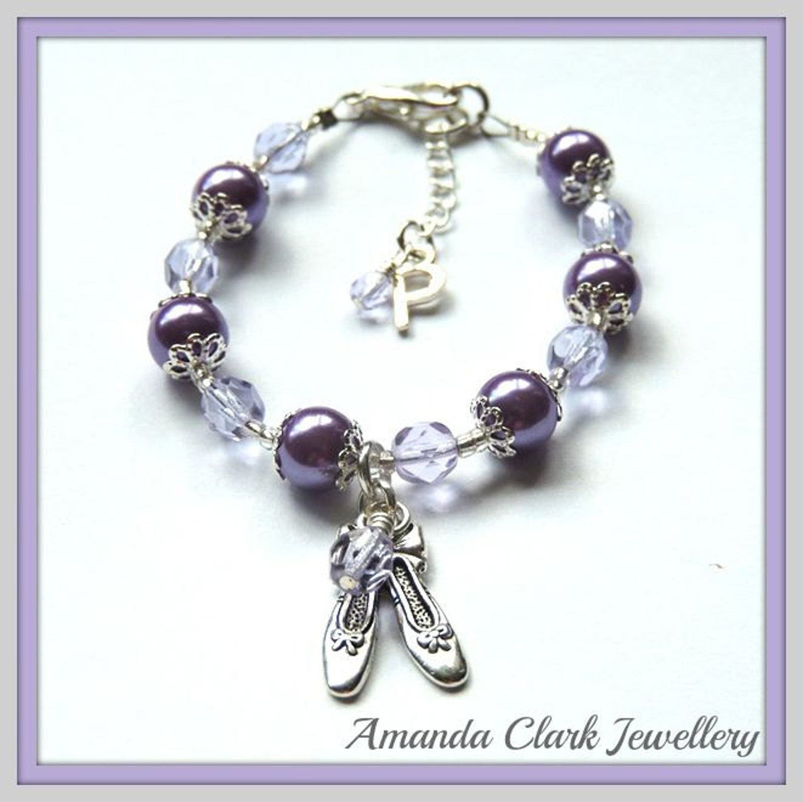 personalised purple girls ballet shoes bracelet | personalised bridesmaid bracelet | personalised flower girl bracelet | ballet