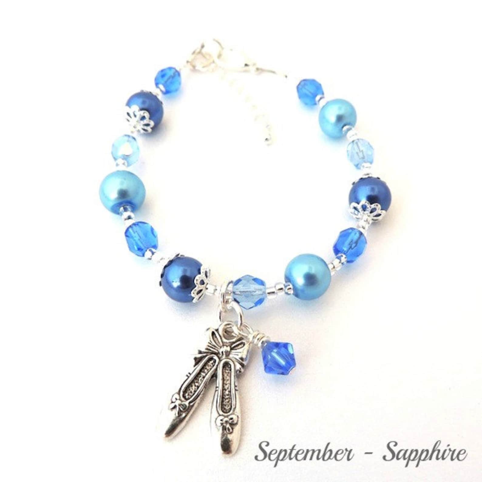 birthstone ballet shoes swarovski crystal bracelet | bridesmaid bracelet | aquamarine jewellery | birthstone bracelet |flower gi