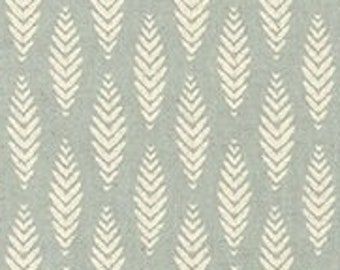 Natural Beige Leaf Print on Pale Blue Gray Cotton/Linen Blend Fabric Designer Home Decor Fabric by the Yard Drapery & Upholstery Fabric M777