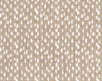 Tan Slub Cotton Fabric: White Dots Abstract Print, Drapery Upholstery by the Yard