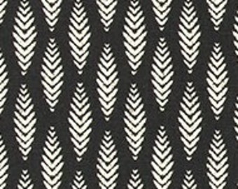 Natural Beige Leaf Print on Black Cotton/Linen Blend Fabric Designer Home Decor Fabric by the Yard Drapery, Upholstery and Craft Fabric M776