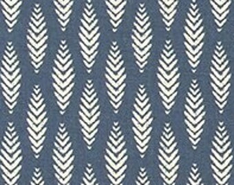 Natural Beige Leaf Print on Blue Cotton/Linen Blend Fabric Designer Home Decor Fabric by the Yard Drapery, Craft & Upholstery Fabric M811